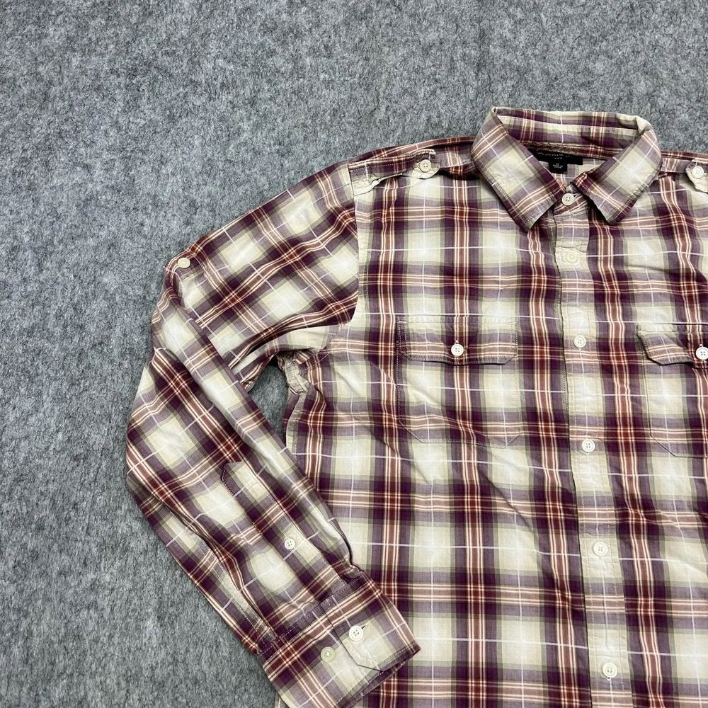 Banana Republic Shirt Mens Medium Purple Plaid Long Sleeve Button Front Roll Tab